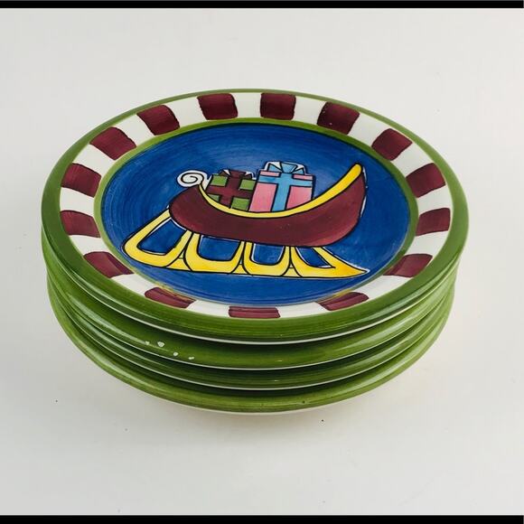 4 World Market 8” Plates Snowman Sleigh Thailand Santa Tree Christmas Ceramic - Picture 11 of 12
